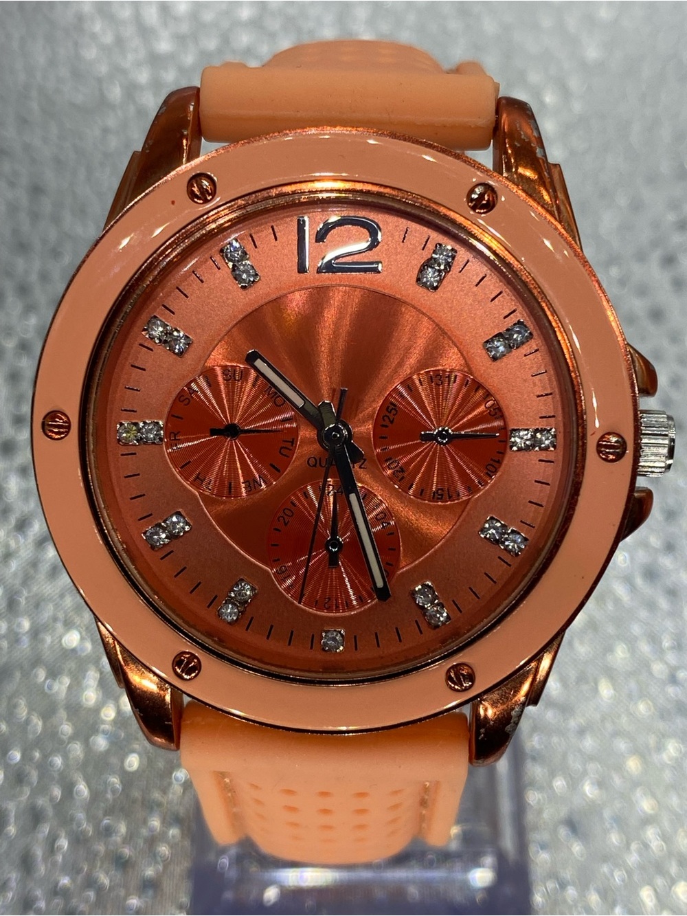Men’s ^*^ Coral  *^* Iced Crystal Accent  *** Silicone Strap Watch *^*